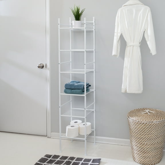 Honey-Can-Do 6-Shelf Steel Bathroom Storage Shelves, White, Holds up to 10 lb per Shelf