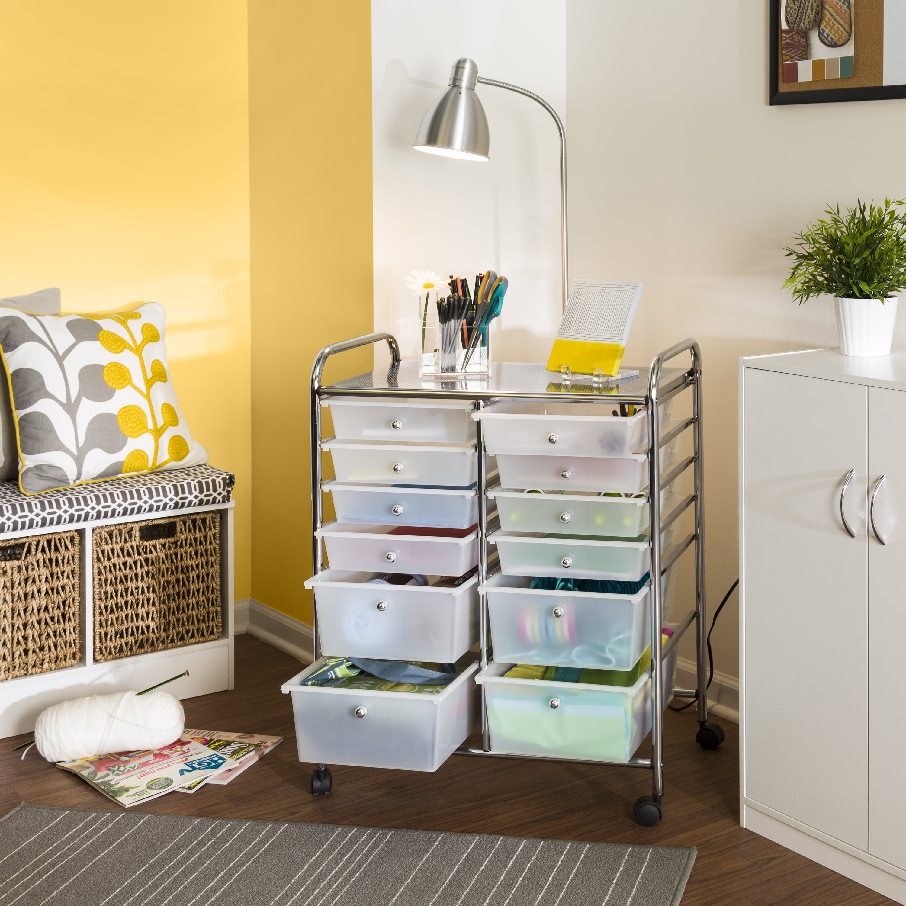 Chrome/Clear 3-Drawer Rolling Organizer Cart