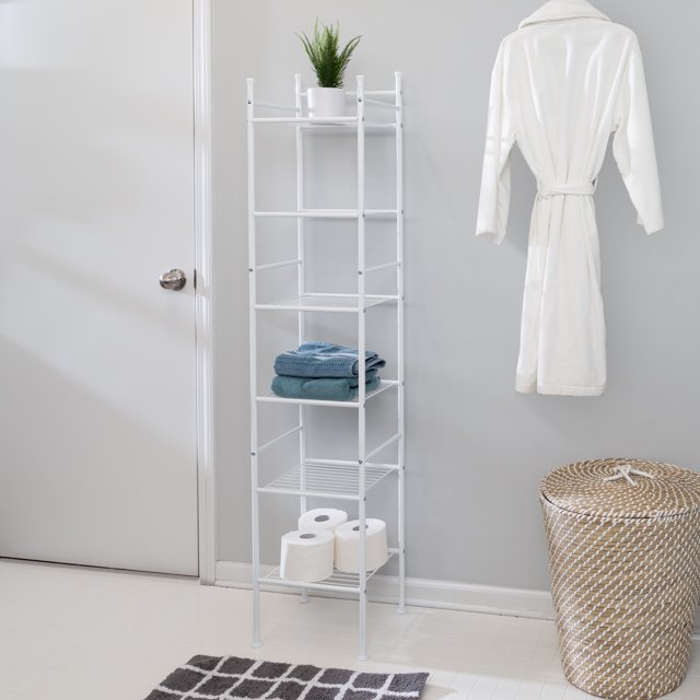 HoneyCanDo 6Tier White Bathroom Storage Shelving Unit