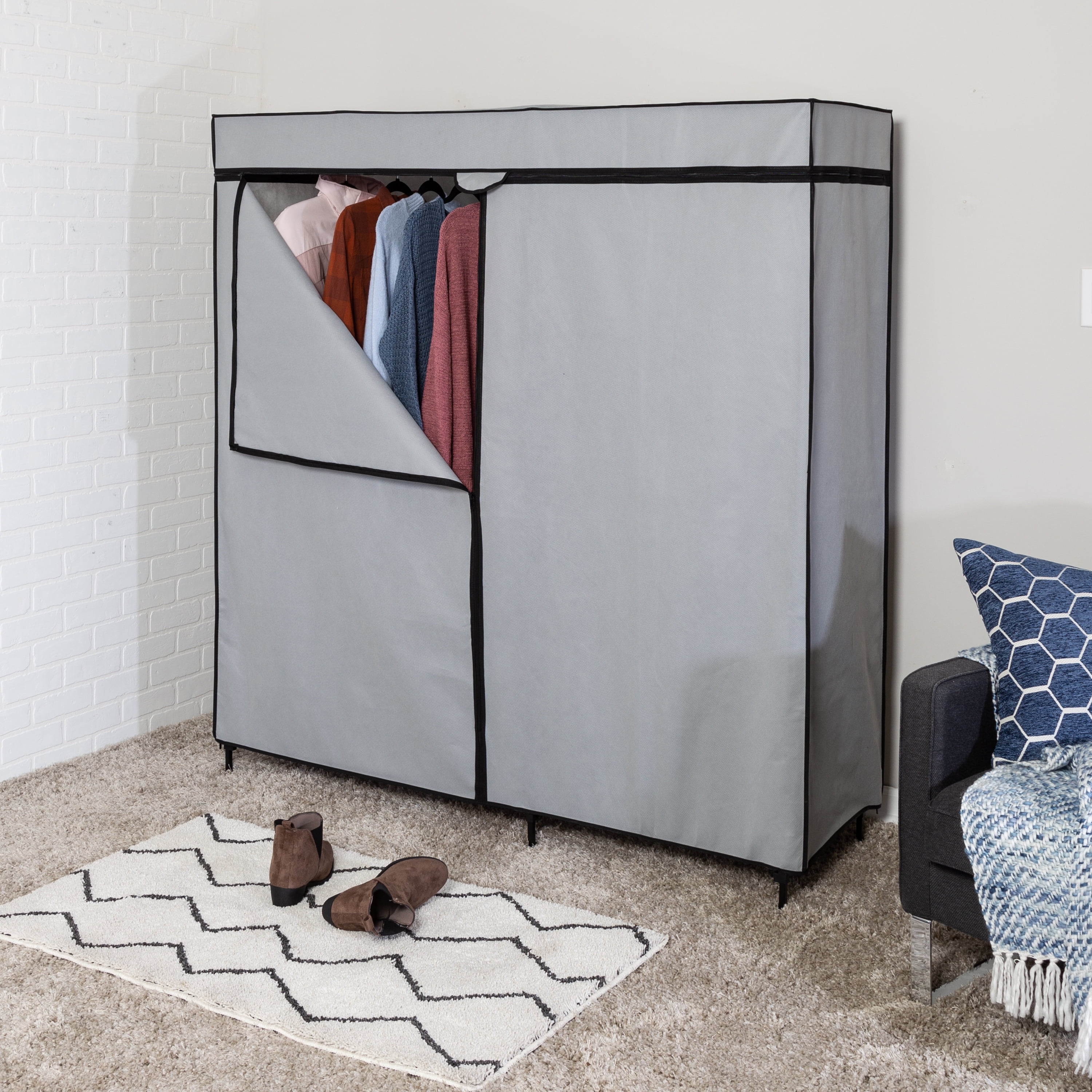 Honey Can Do 60 inch Wide Double Door Portable Wardrobe Closet