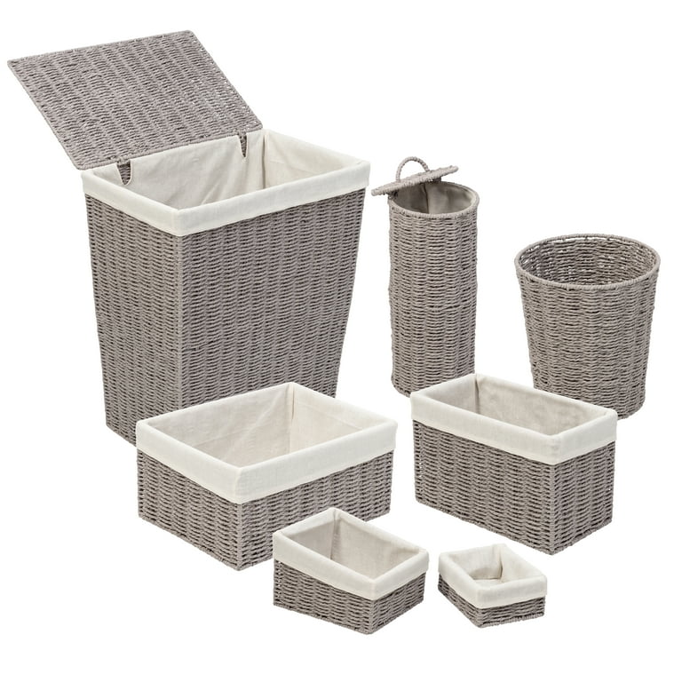 Honey-Can-Do Water Hyacinth Woven Bathroom 7-Piece Storage Basket Set