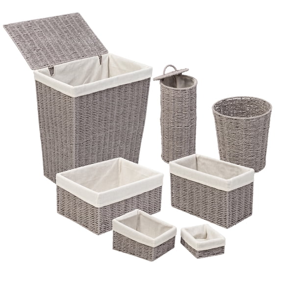 Honey Can Do 7-Piece Twisted Paper Rope Woven Bathroom Storage Basket Set, Gray