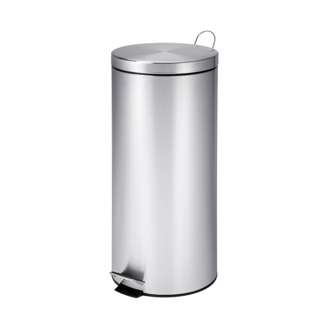 Honey-Can-Do 8 Gallon Round Stainless Steel Kitchen Step Trash Can, Silver