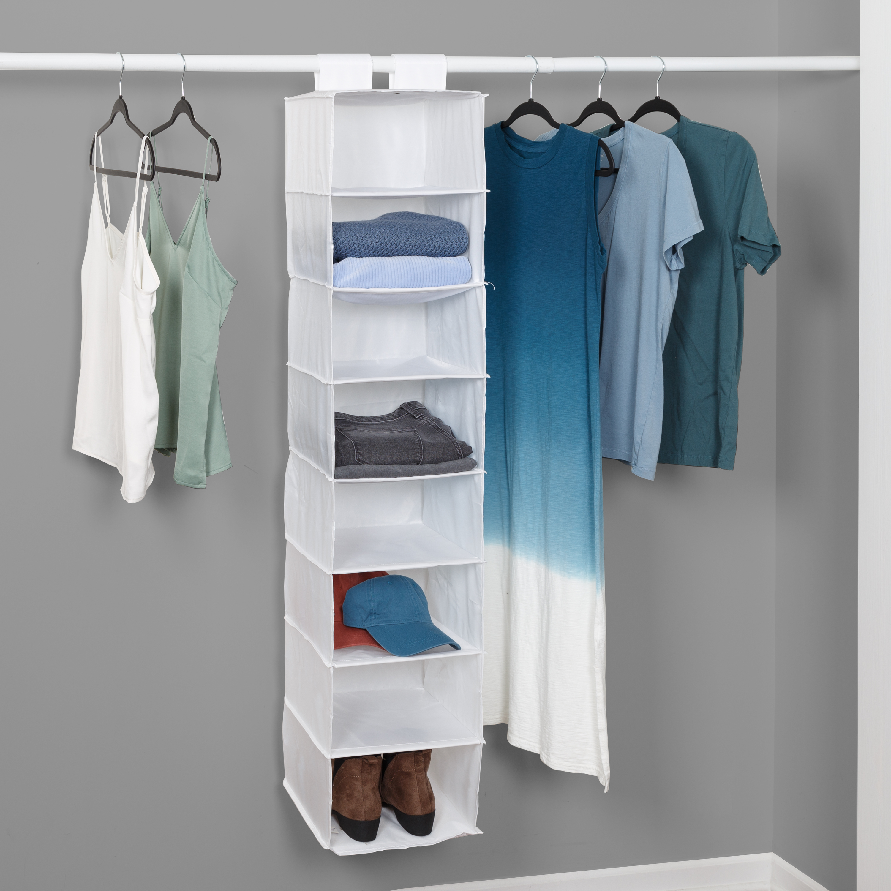 HoneyCanDo 8Shelf Polyester Hanging Closet Organizer, White