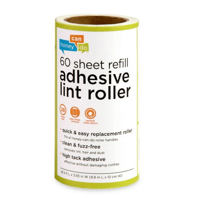 Honey-Can-Do Adhesive Lint Roller Refills, 60 Sheets Per Roll, Pack Of 6 Rolls