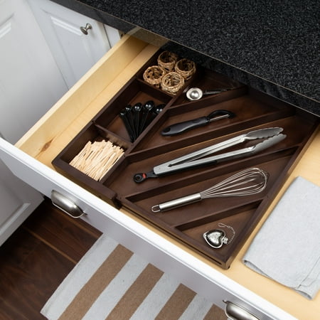 Honey-Can-Do - Expandable Diagonal Bamboo Drawer Organizer with Adjustable Dividers - Walnut