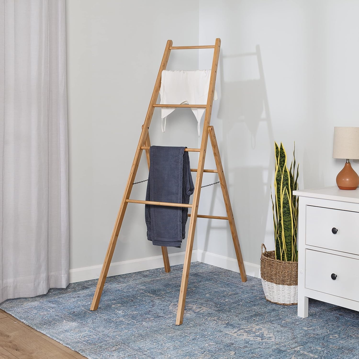 Natural Bamboo Folding Clothes Drying Ladder Rack