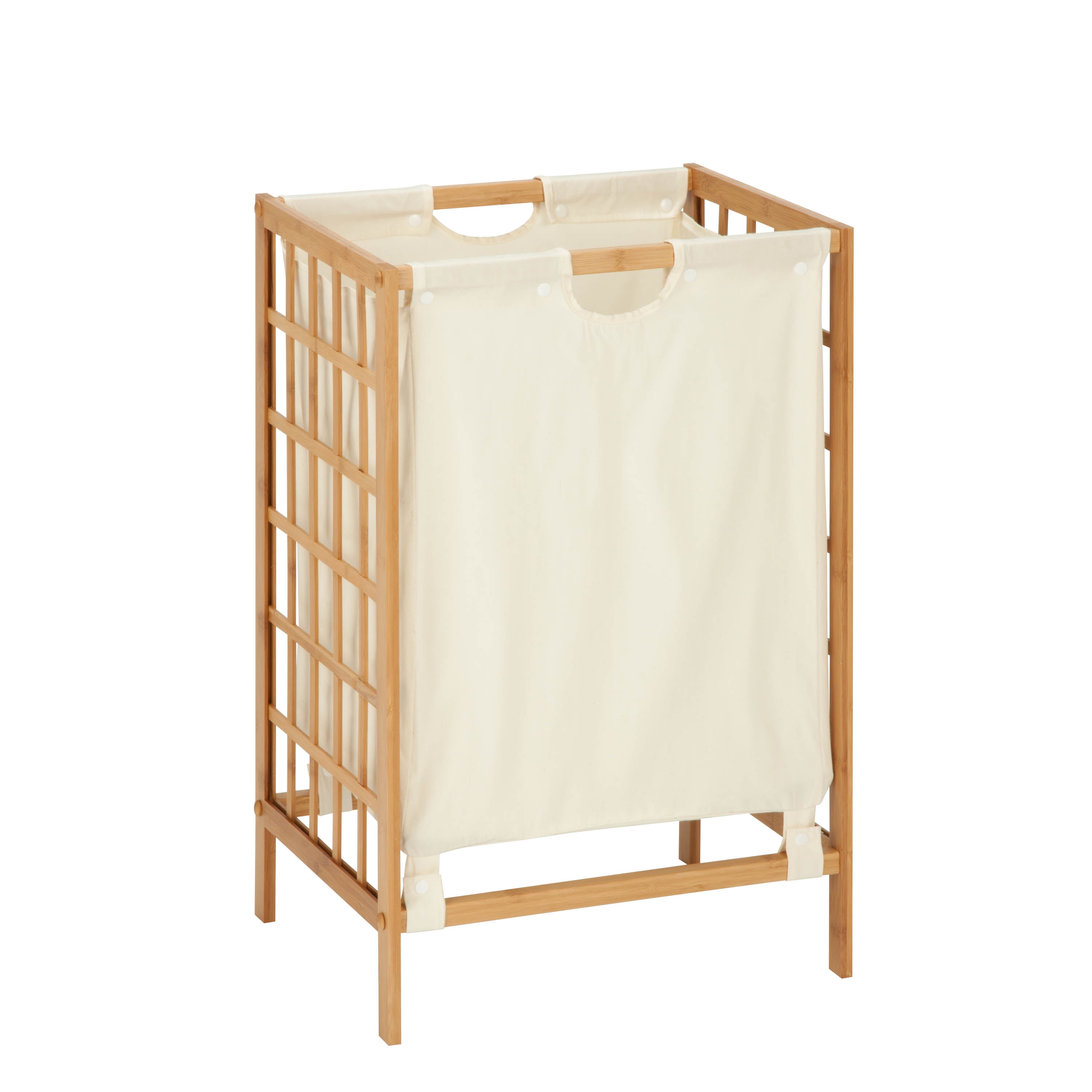 Natural Bamboo Frame Laundry Hamper with White Cloth Liner
