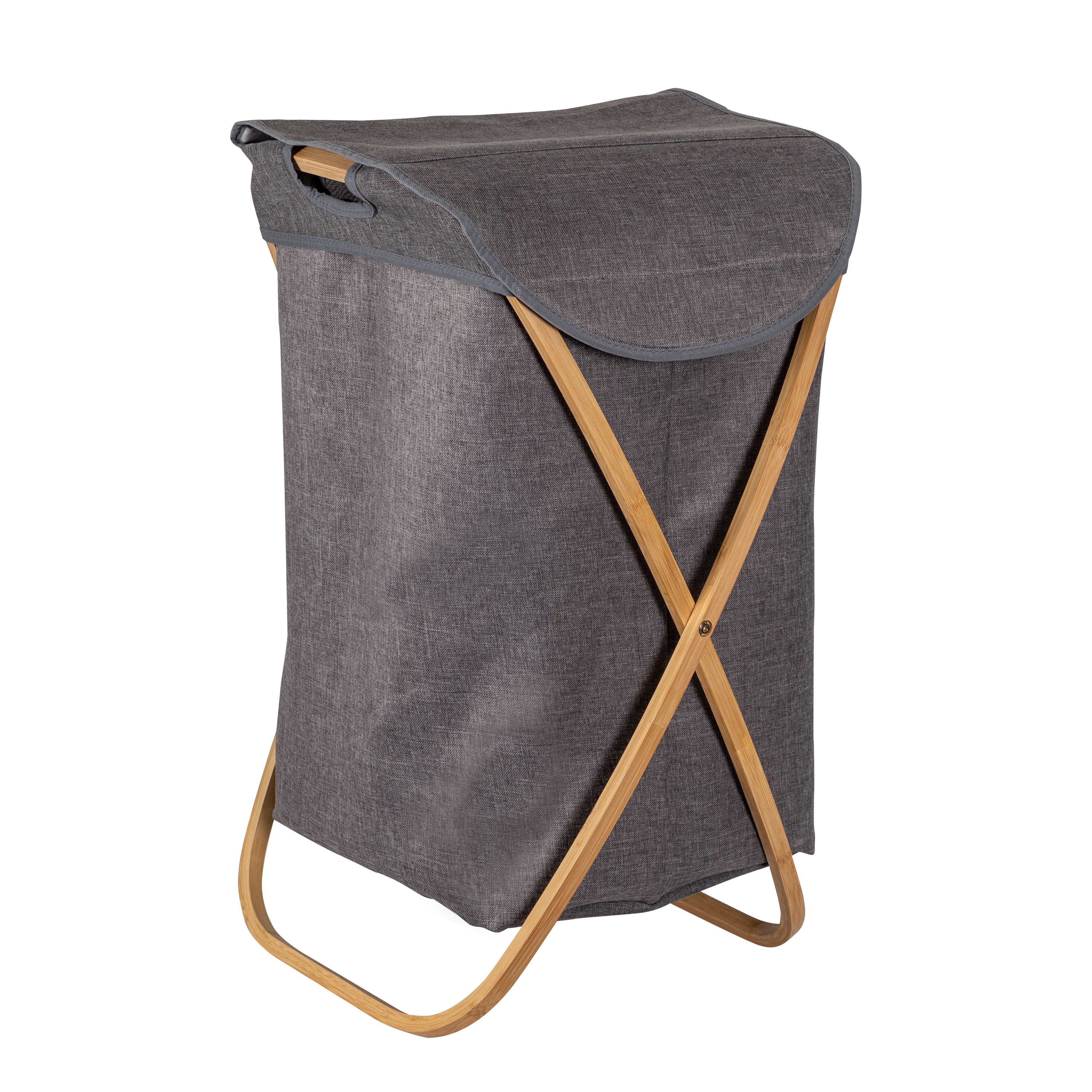 HoneyCanDo Bamboo and Canvas Laundry Hamper, Gray