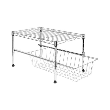 Honey-Can-Do - Cabinet Organizer with Adjustable Shelf and Pull-Out Basket - Chrome