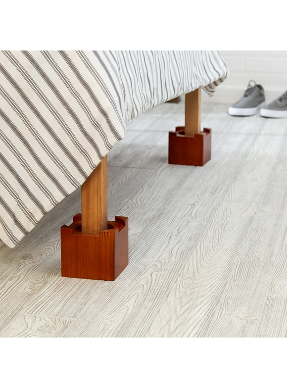 Honey-Can-Do Cherry Finish Square Wood Bed Risers (4 Count)