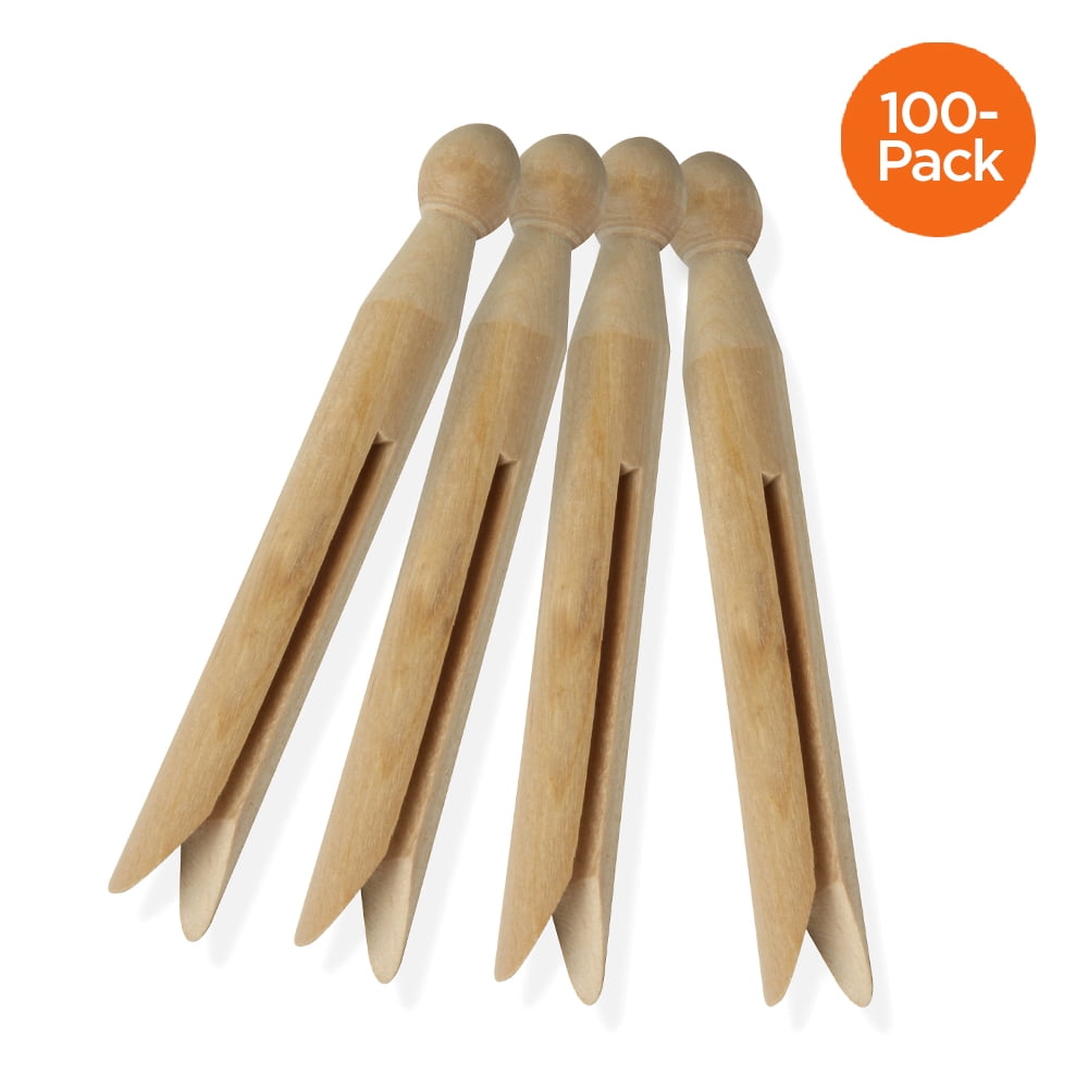 Honey-Can-Do Classic Round Wooden Laundry Clothespins, Natural,100 Count