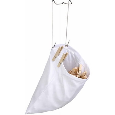 Honey Can Do Clothespin Bag with Metal Hanging Hook, White (Pack of 2)
