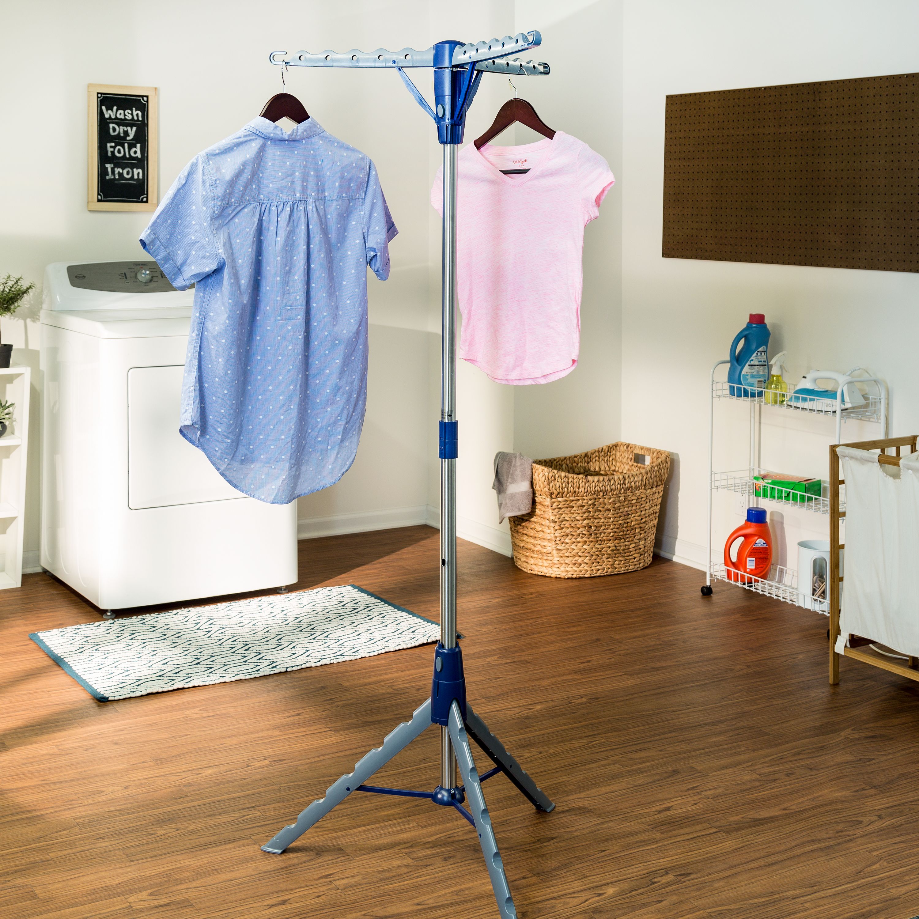 Honey-Can-Do Collapsible Steel Freestanding Tripod Clothes Drying Rack, Chrome/Blue - image 1 of 5