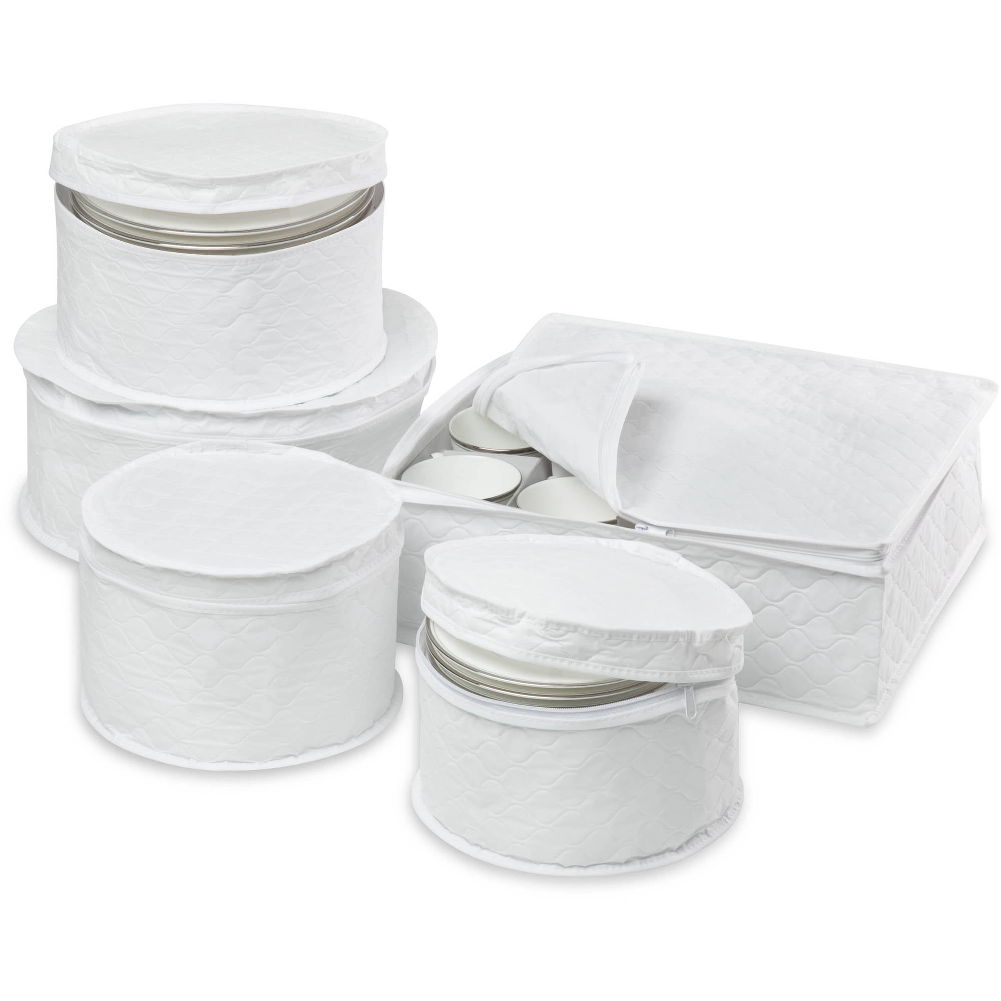 StorageBud 6pc Dinnerware Storage Container Set with Dividers, for Plate,  Cup, Flatware, Stemware, & Platter Sets, Securely Padded, Hard Shell &  Stackable, Handles & Zippers for Transport 