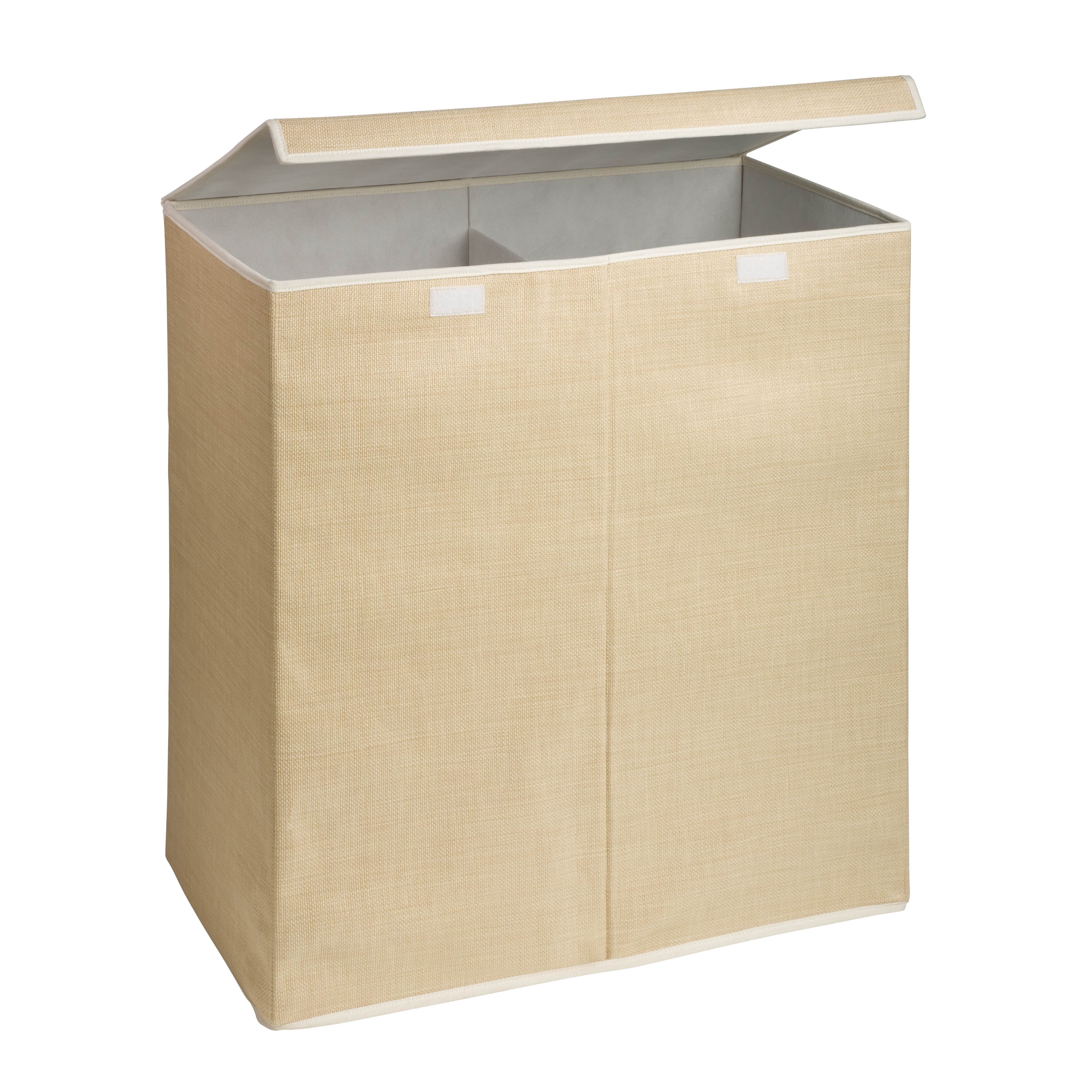 Beige Collapsible Dual Compartment Laundry Hamper with Lid