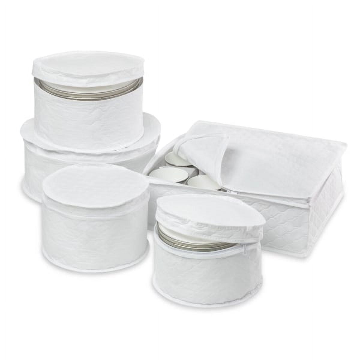 White Quilted Cloth 5-Piece Dinnerware Storage Set