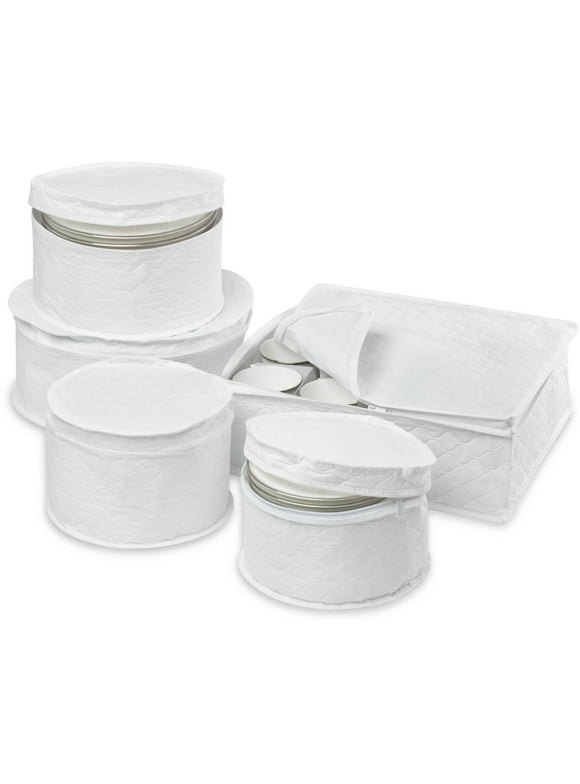 Honey-Can-Do Fabric 5-Piece Dinnerware Storage Set, White