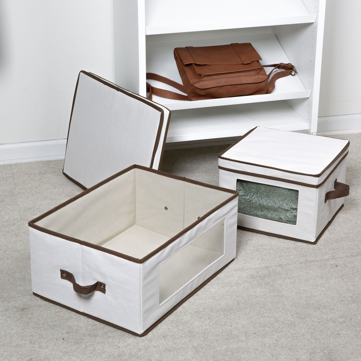 HoneyCanDo Fabric Closet Storage Box with Lid, ClearView Window and