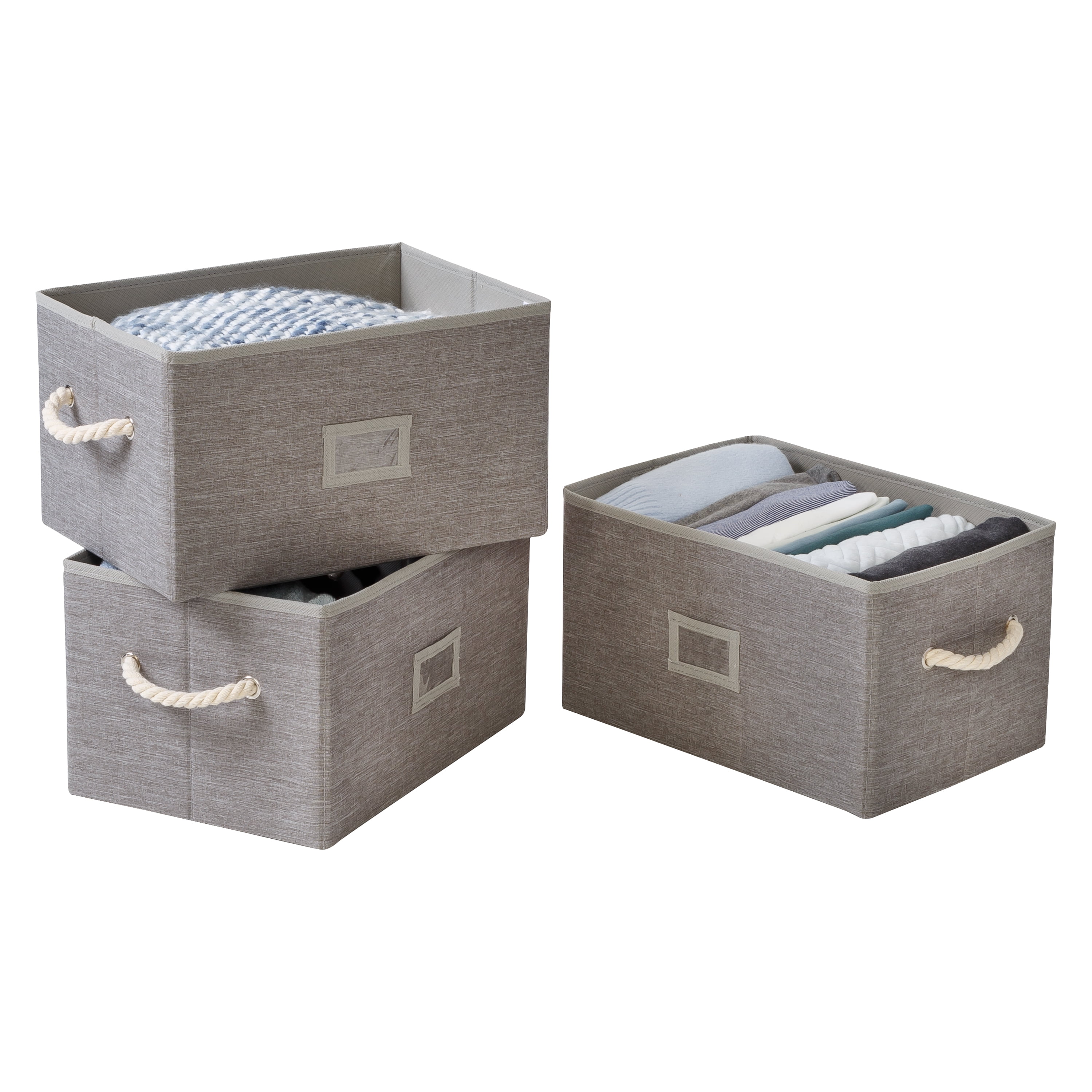 Heather Gray Foldable Large Fabric Storage Bin with Cotton Rope Handles