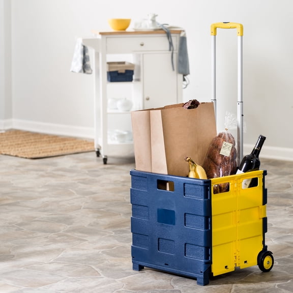 Honey-Can-Do Folding Utility Crate Cart, Blue/Yellow