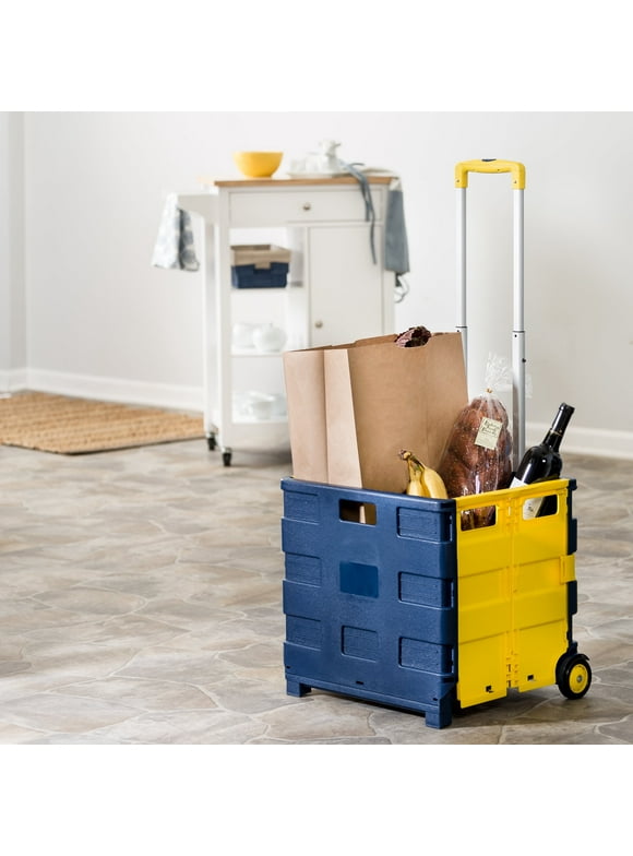 Honey-Can-Do Folding Utility Crate Cart, Blue/Yellow