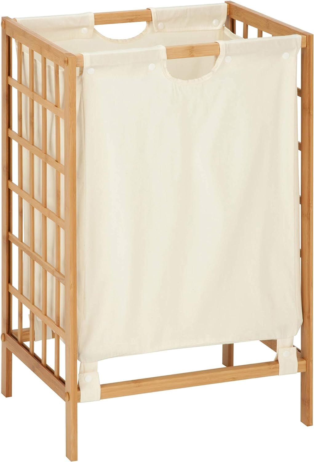 Natural Bamboo Frame Laundry Hamper with White Cloth Liner