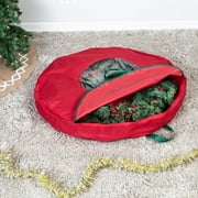 Honey-Can-Do Holiday 36" Wreath Polyester Storage Bag with Handles, Red