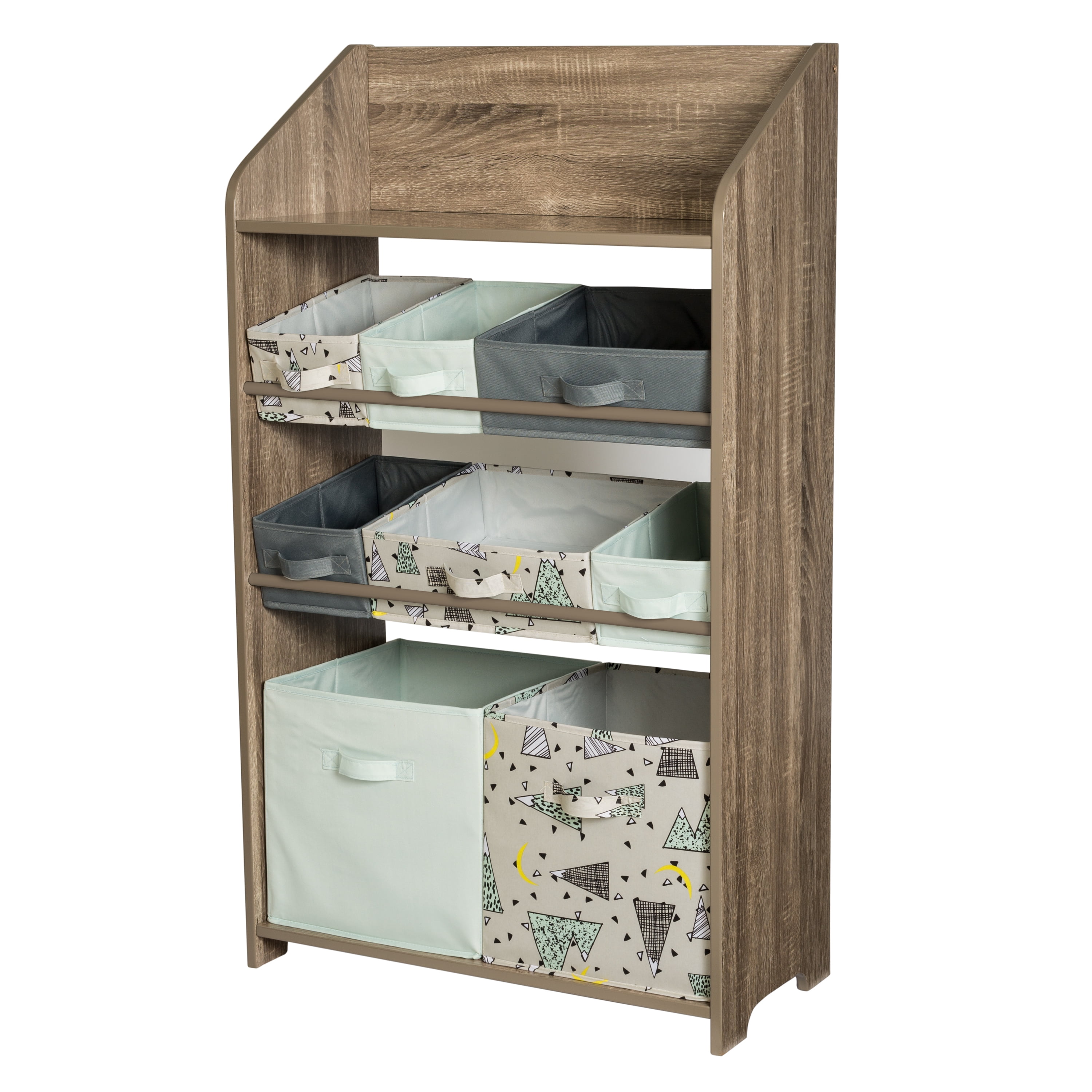 Rustic Brown Kids Storage Unit with Multicolor Bins
