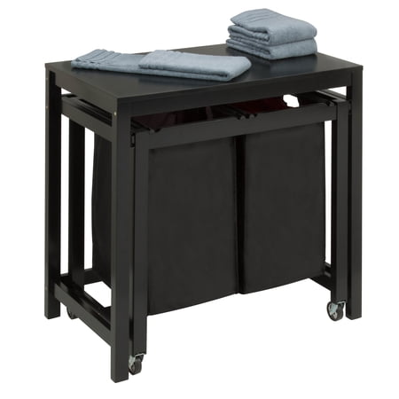 Honey-Can-Do MDF 2-Compartment Laundry Sorter with Table for Clothes Folding, Black