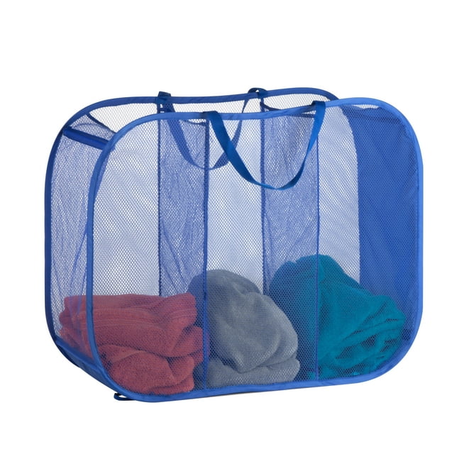 Honey Can Do Mesh Triple Laundry Sorter Basket with Handles, Blue