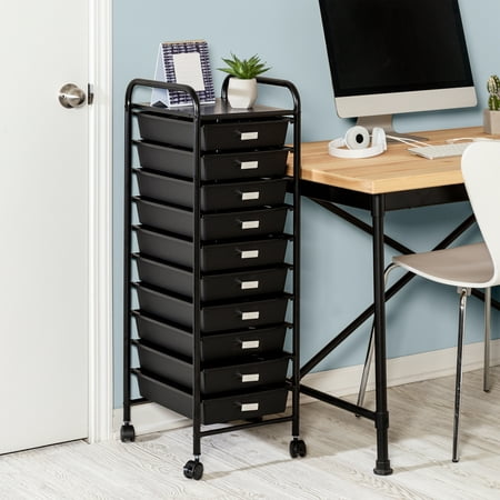 Honey-Can-Do Metal Frame Rolling Storage Cart with 10 Plastic Drawers, Black