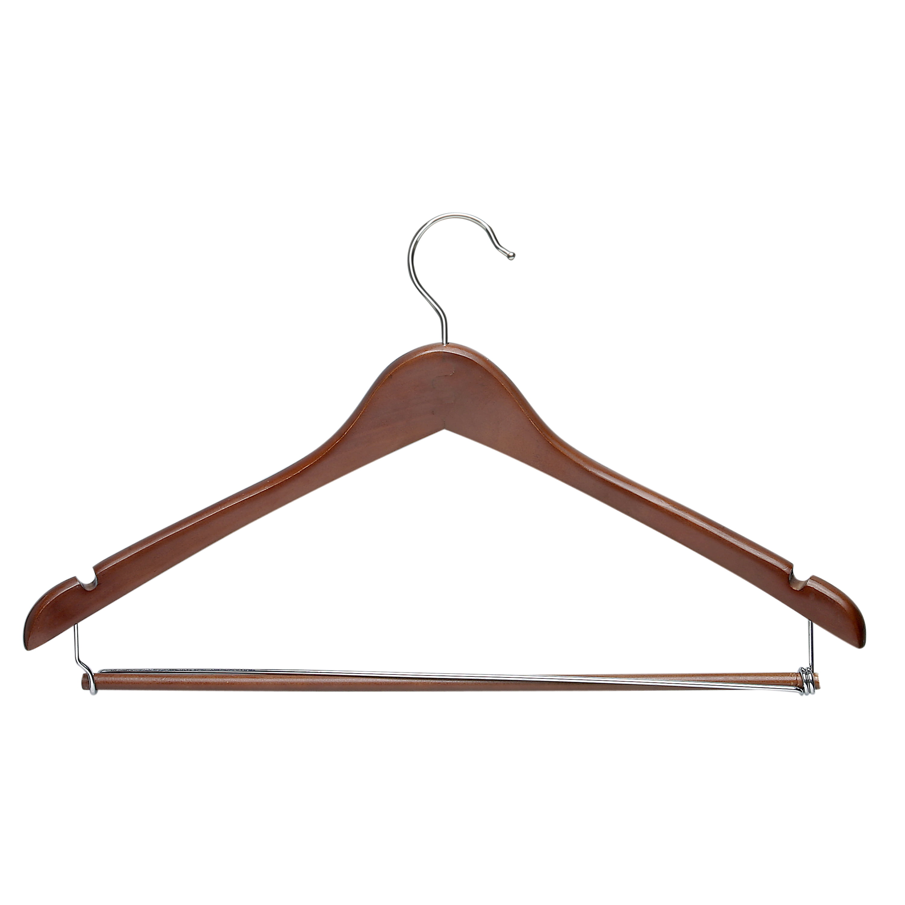 Cherry Wood Non-Slip Suit Hangers with Detachable Bar, 6-Pack
