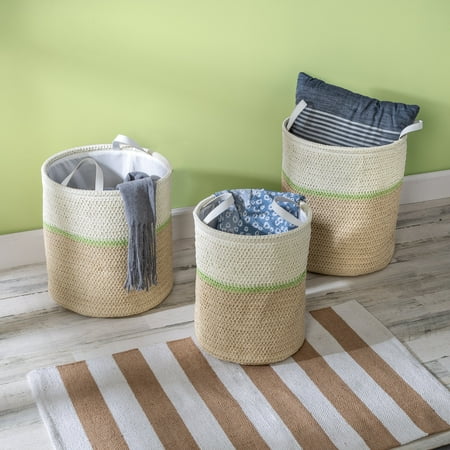 Honey-Can-Do - Set of 3 Small Nesting Paper Straw Baskets with Handles - Natural