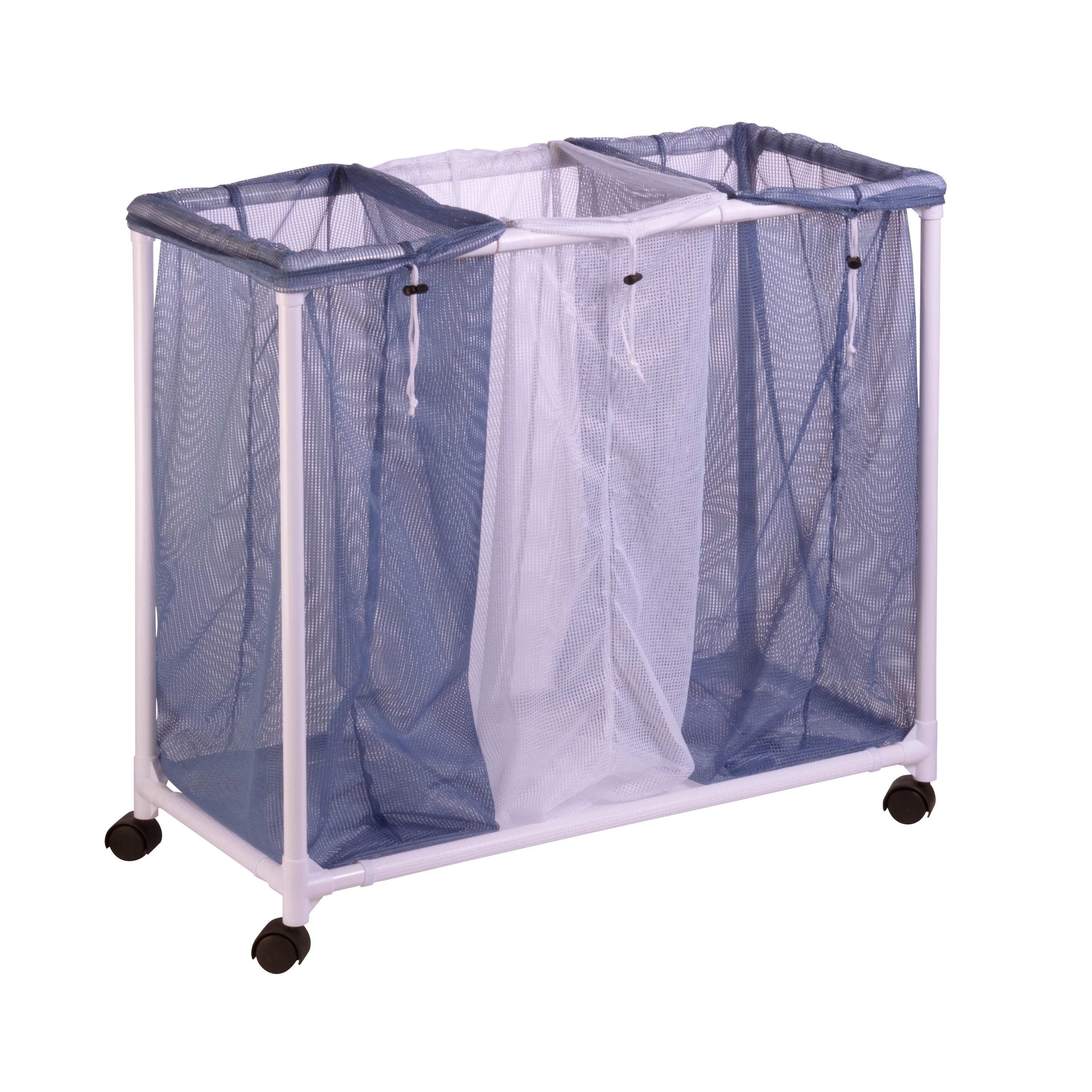 Honey-Can-Do Plastic 3-Compartment Polyester Mesh Rolling Laundry Sorter, Blue and White - image 1 of 3