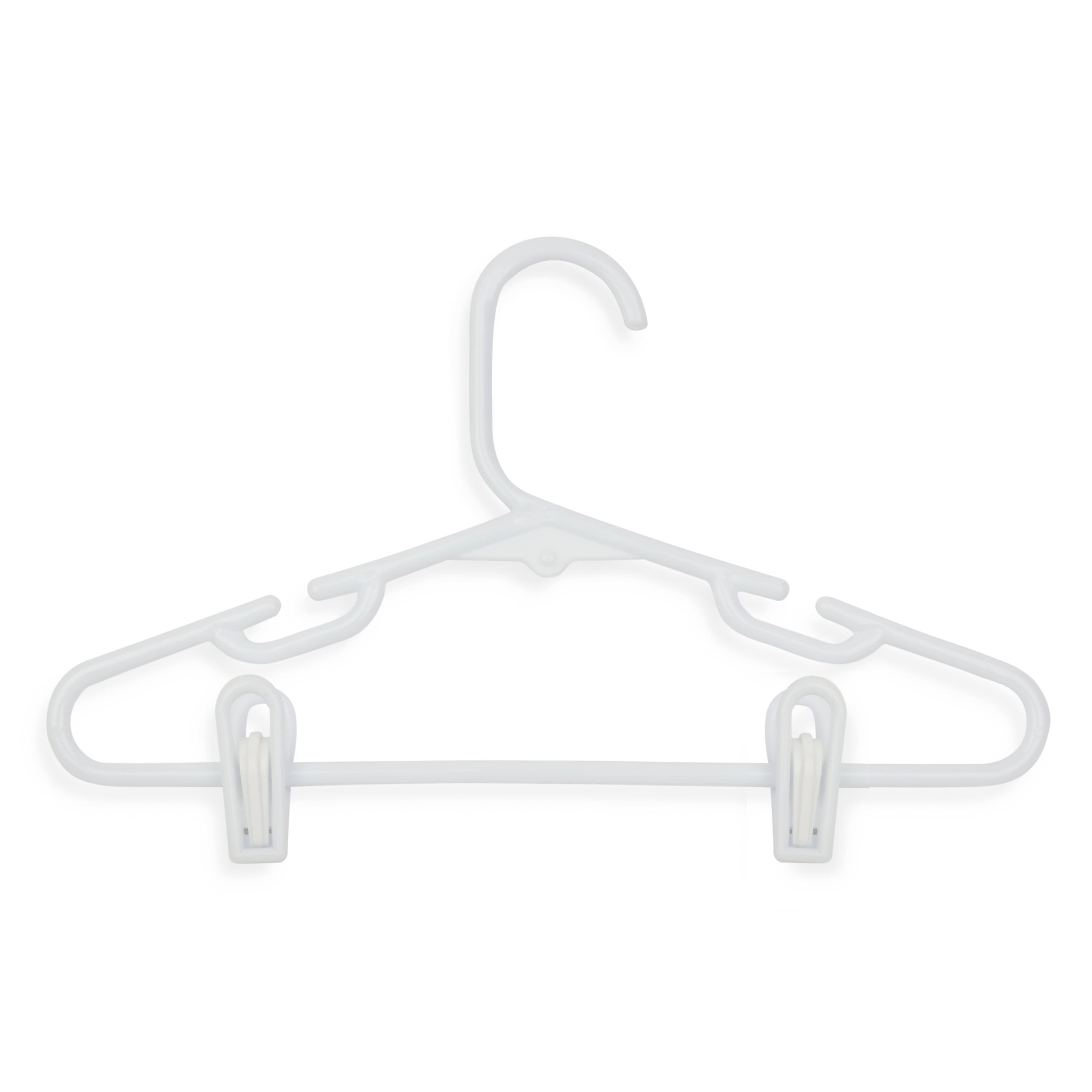 White Plastic Kids Clothes Hangers with Removable Clips, Set of 18