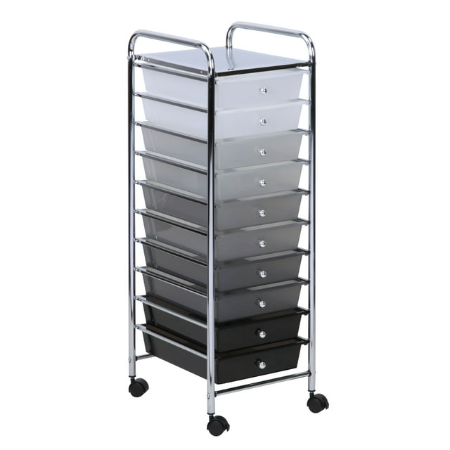 Honey-Can-Do Plastic and Steel 10-Drawer Rolling Storage Cart with 1 Shelf, Gray Ombré
