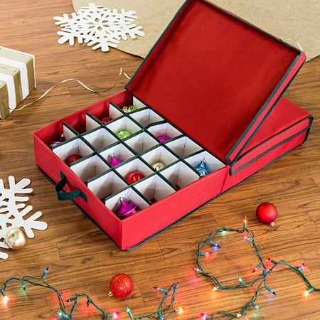 Honey-Can-Do Polyester 40-Compartment Ornament Closet Organizer Storage Box, Red