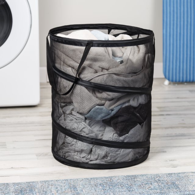 HoneyCanDo Polyester Mesh Popup Laundry Hamper, Black