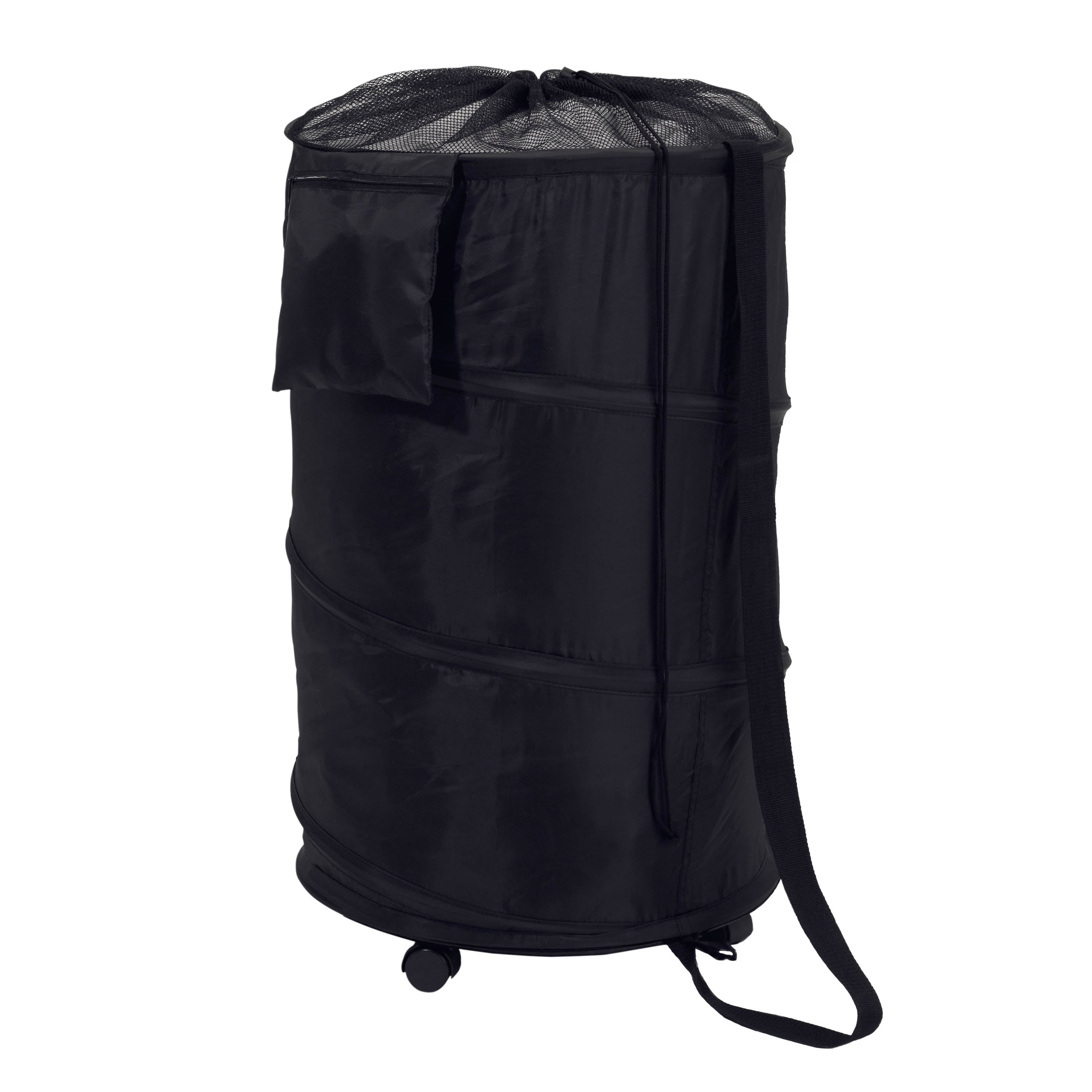 Black Collapsible Cylinder Laundry Hamper with Wheels