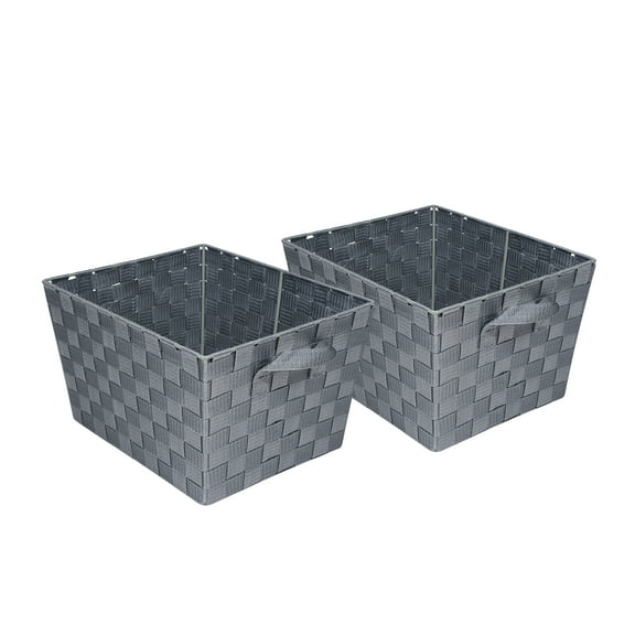 Honey-Can-Do Polypropylene Set of 2 Woven Storage Baskets with Handles, Silver