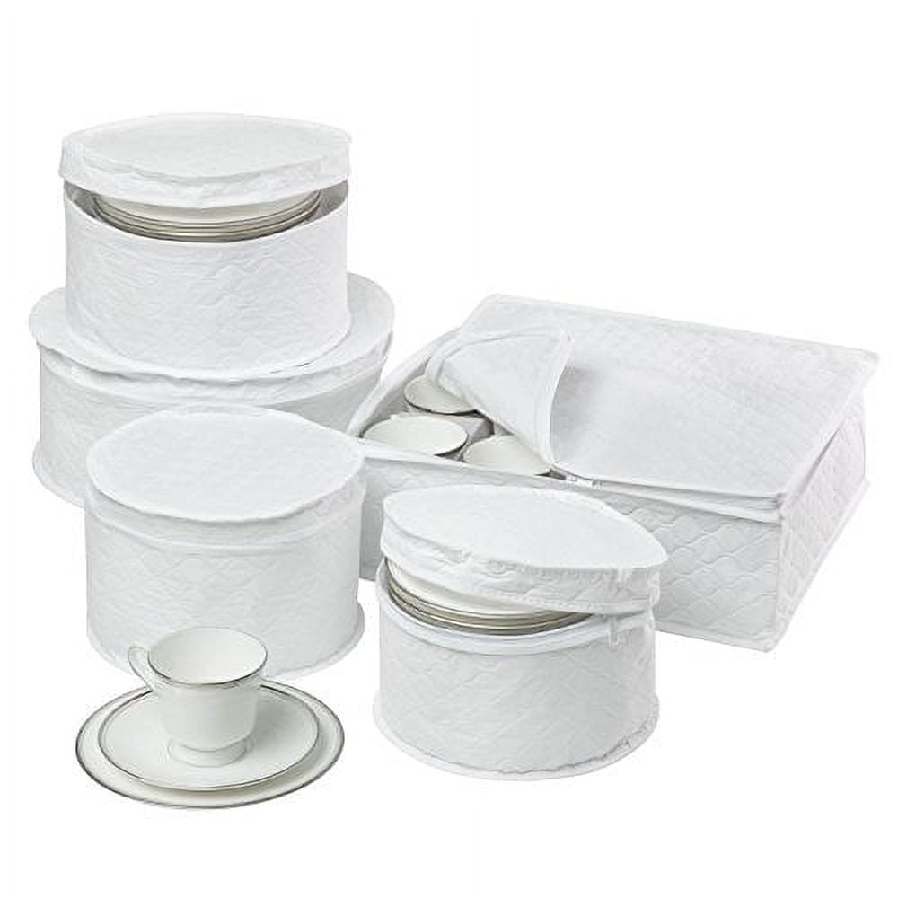 White Quilted Cloth 5-Piece Dinnerware Storage Set