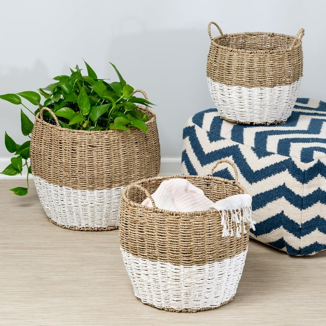 HoneyCanDo Seagrass Wicker Set of 3 Round Nesting Baskets with