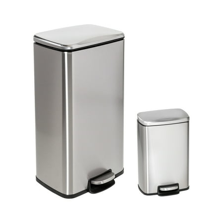 Honey-Can-Do - Set of Stainless Steel Step Trash Cans with Lid - Silver