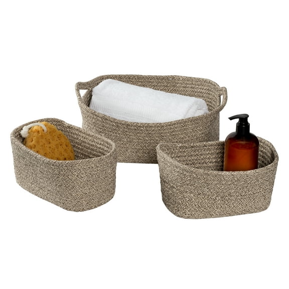 Honey Can Do Set of 3 Nested Cotton Baskets with Handles, Champagne