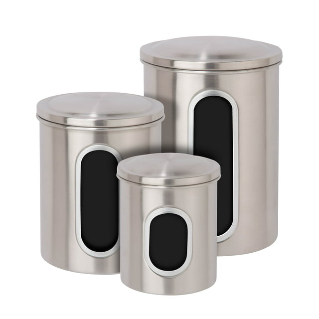 Honey-Can-Do Stainless Steel 3-Piece Nesting Kitchen Canister Set, Silver