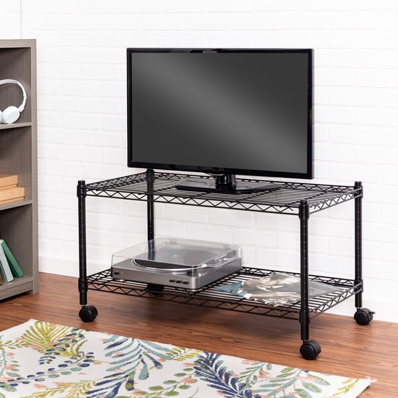Honey-Can-Do Steel 2-Tier Rolling Media Cart, Black