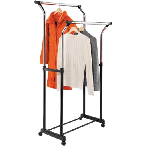 Honey-Can-Do Steel Double Rod Rolling Clothes Rack, Black/Chrome