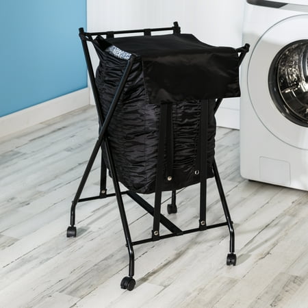 Honey-Can-Do - Single Bounce Back Hamper - No Bend Laundry Basket on Wheels with Lid - Black