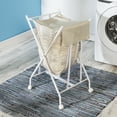 thumbnail image 1 of Honey-Can-Do Steel Folding No Bend Lifting Laundry Hamper with Removable Polycotton Bag, White/Natural, 1 of 12